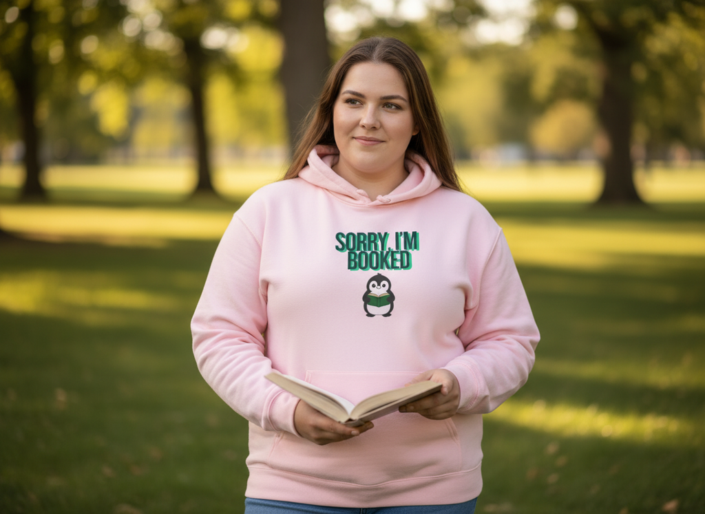 Sorry, I'm Booked Penguin Reading Hoodie | Cute Book Lover Gift for Readers & Bookworms