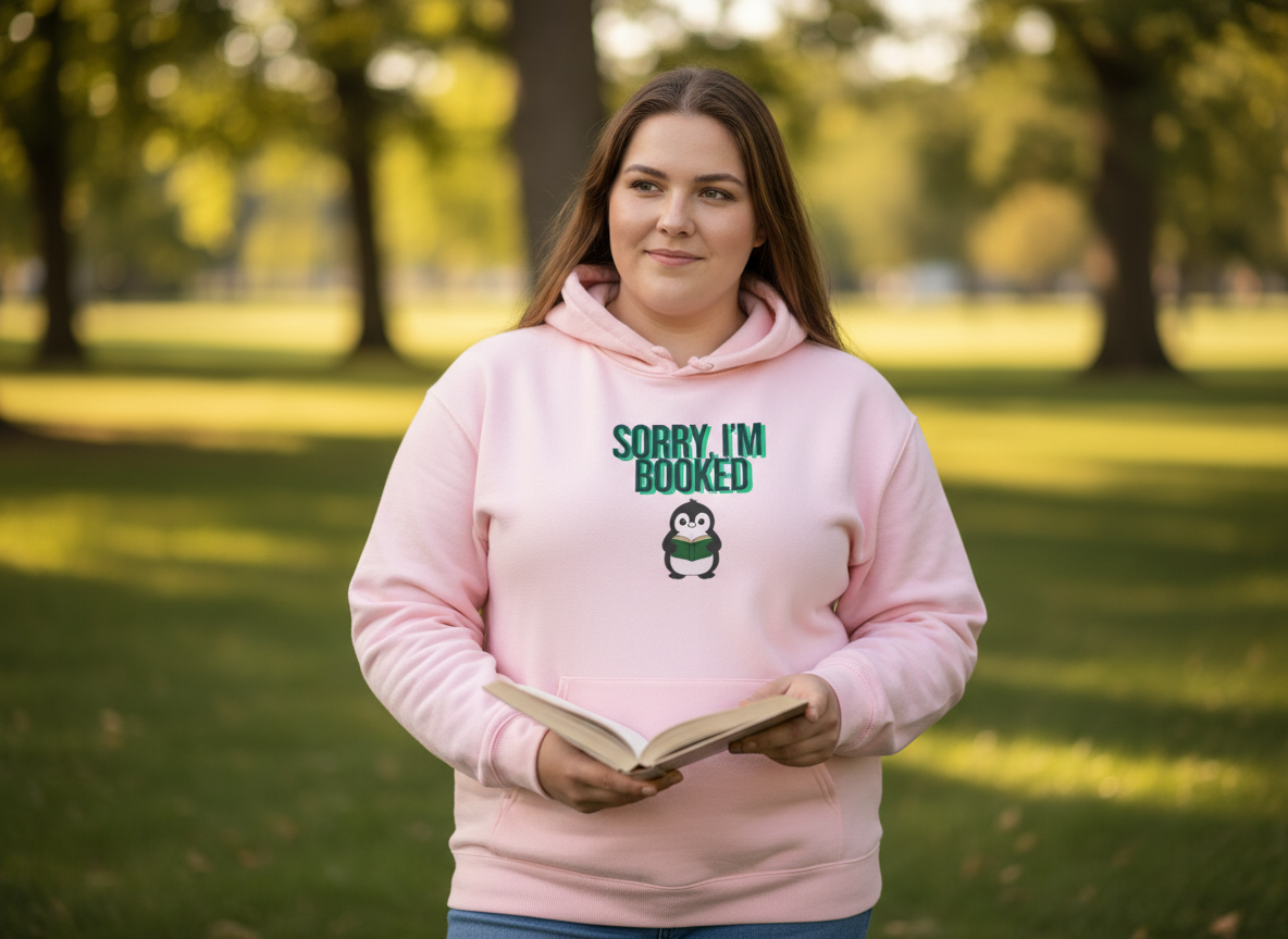 Sorry, I'm Booked Penguin Reading Hoodie | Cute Book Lover Gift for Readers & Bookworms