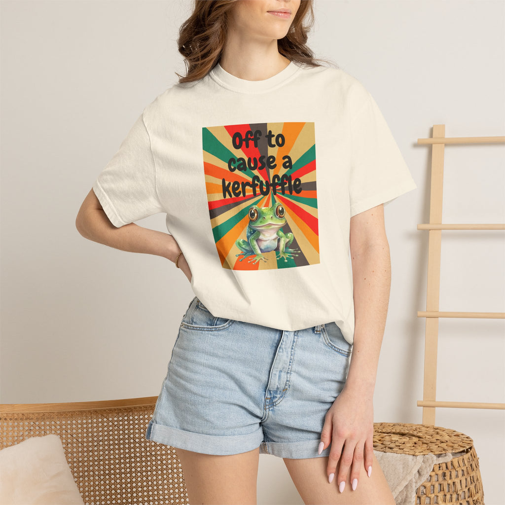 Off to Cause a Kerfuffle Frog T-Shirt | Retro Sunburst Graphic Tee