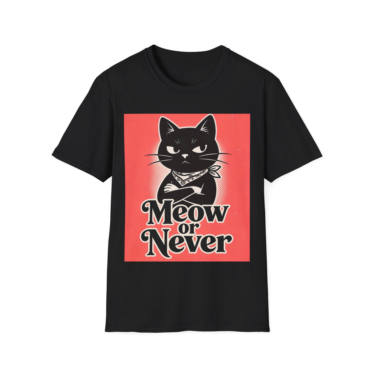 Meow or Never Black Cat T-Shirt | Retro Cat Lover Gift Tee for Cat Mums & Dads