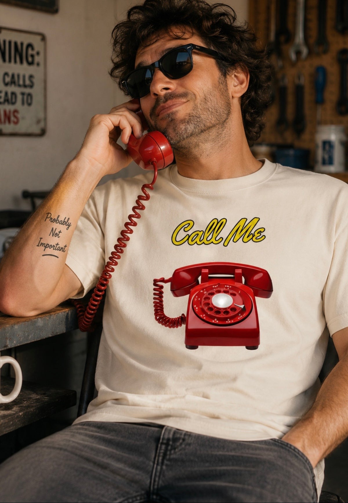 Call Me Red Rotary Phone T-shirt | Vintage Telephone Graphic | Retro