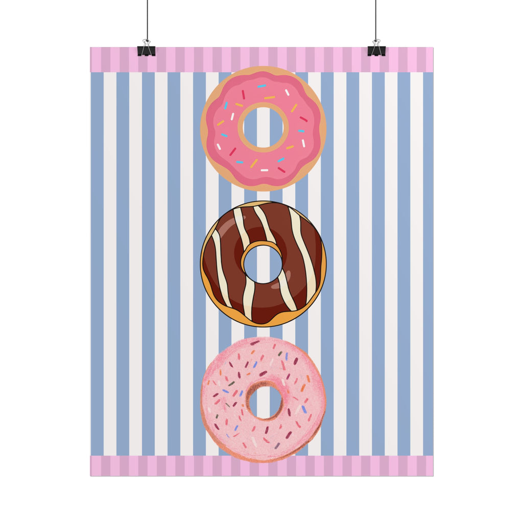 Donut Stack Poster | Pink Blue Striped Bakery Wall Art