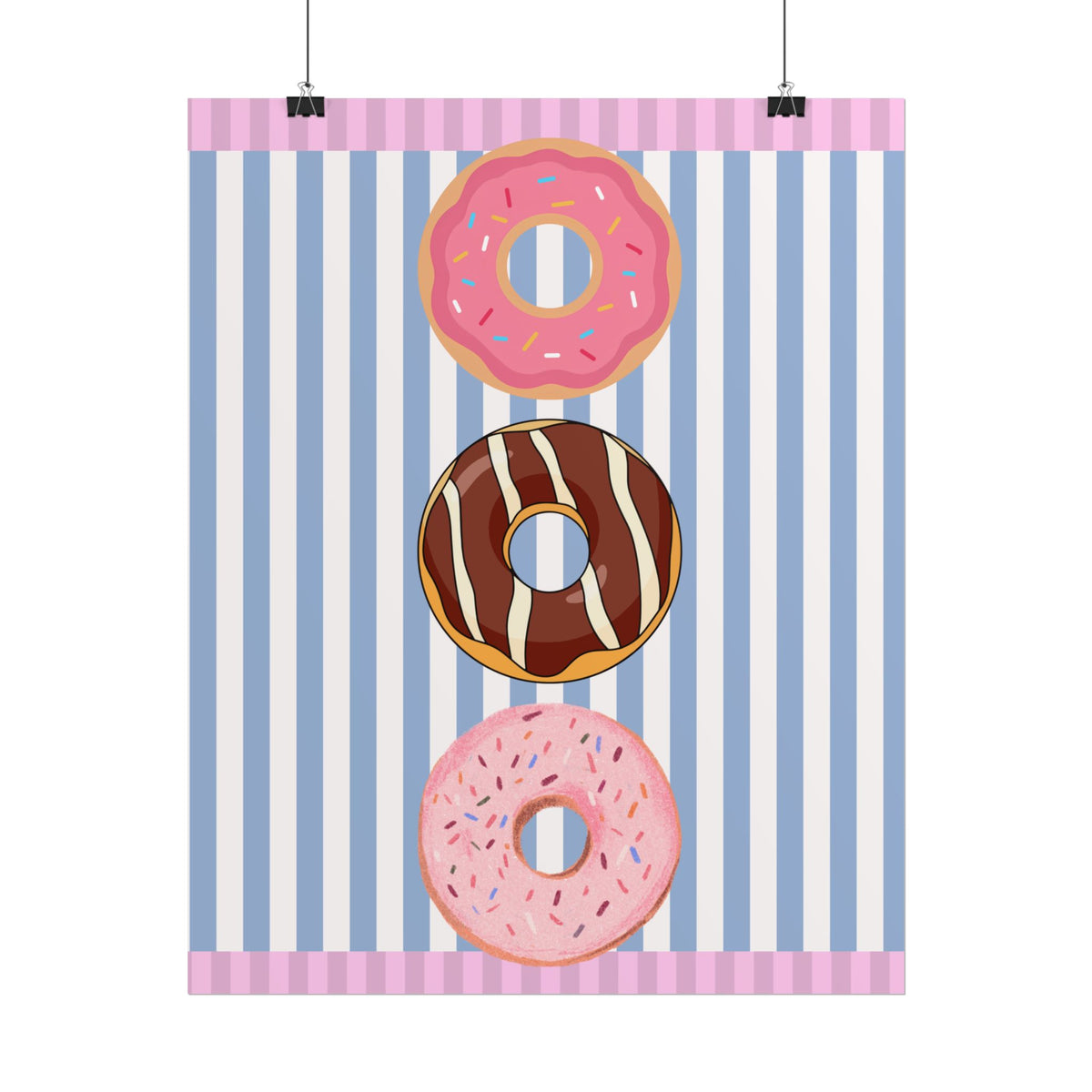 Donut Stack Poster | Pink Blue Striped Bakery Wall Art
