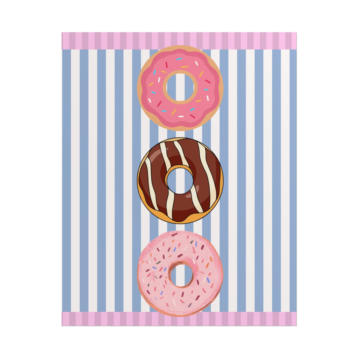 Donut Stack Poster | Pink Blue Striped Bakery Wall Art