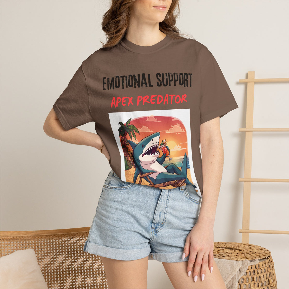 Emotional Support Apex Predator T-Shirt | Shark Beach Sunset Graphic Tee