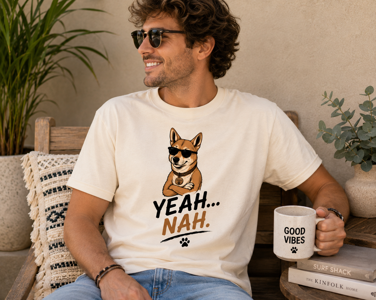 Cool Sunglasses Dog Yeah Nah T-shirt | Funny Dingo Paw Graphic Tee