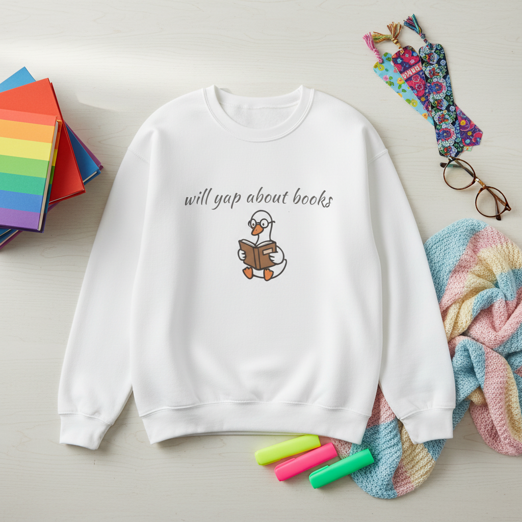 Will Yap About Books Duck Sweatshirt | Cozy Book Lover Gift for Bookworms & Readers