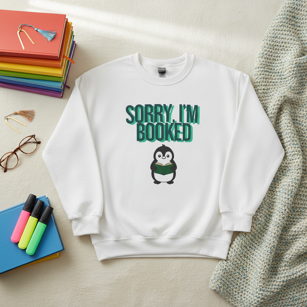 Sorry I'm Booked Penguin Sweatshirt | Cozy Book Lover Gift for Bookworms & Readers