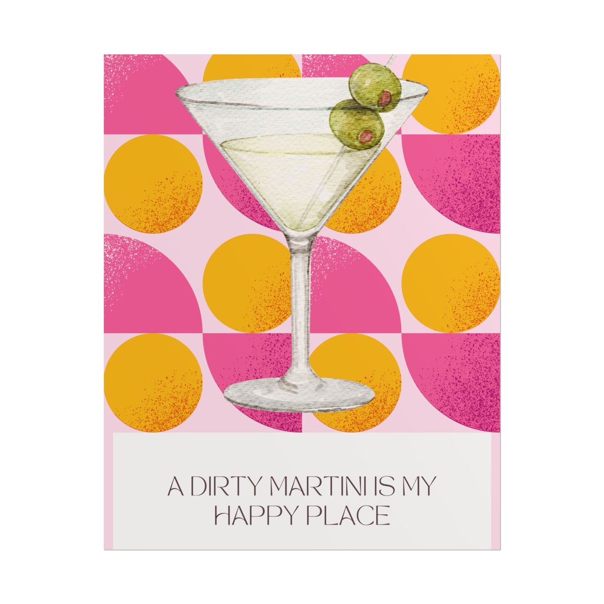Dirty Martini Poster | Retro Cocktail Wall Art, Pink Orange Polka Dot