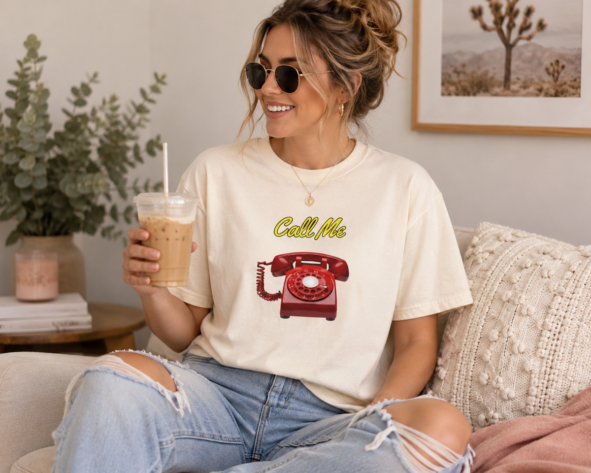 Call Me Red Rotary Phone T-shirt | Vintage Telephone Graphic | Retro