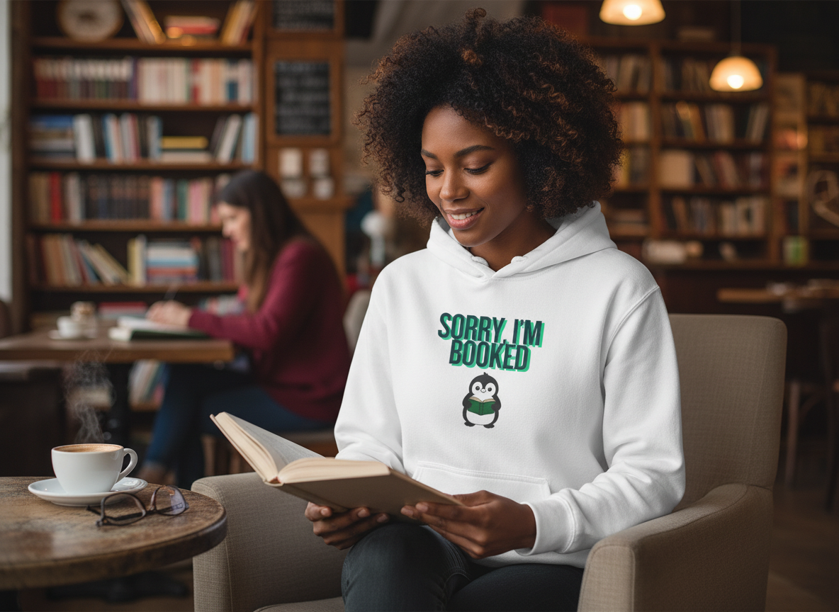 Sorry, I'm Booked Penguin Reading Hoodie | Cute Book Lover Gift for Readers & Bookworms
