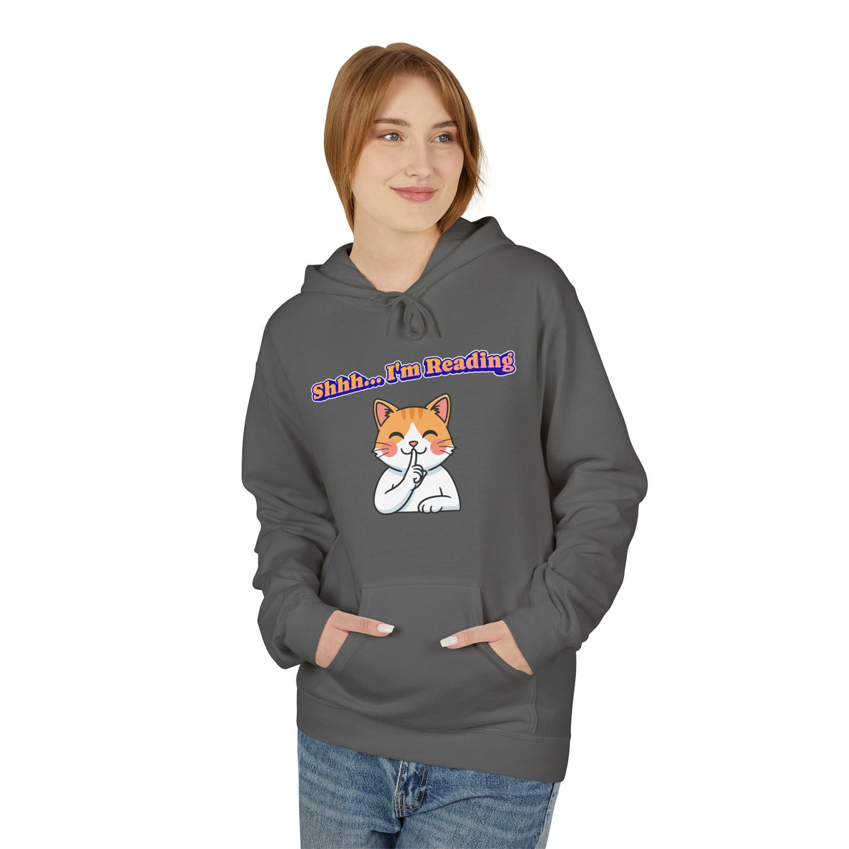 Reading Cat Hoodie — "Shhh... I'm Reading" Cute Cat Graphic Pullover
