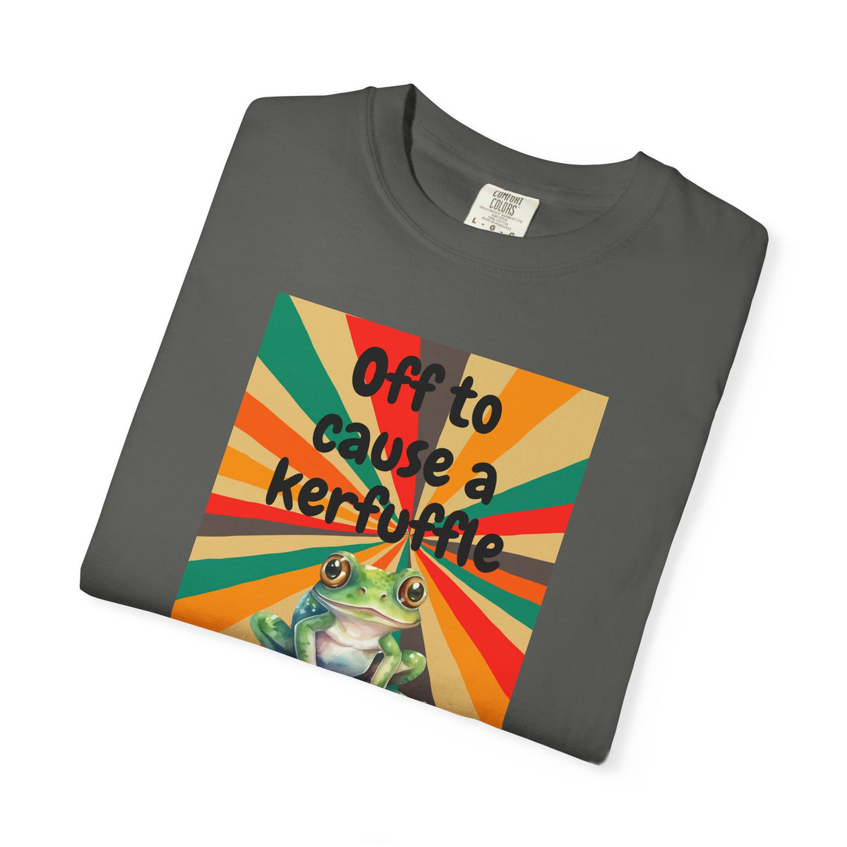 Off to Cause a Kerfuffle Frog T-Shirt | Retro Sunburst Graphic Tee