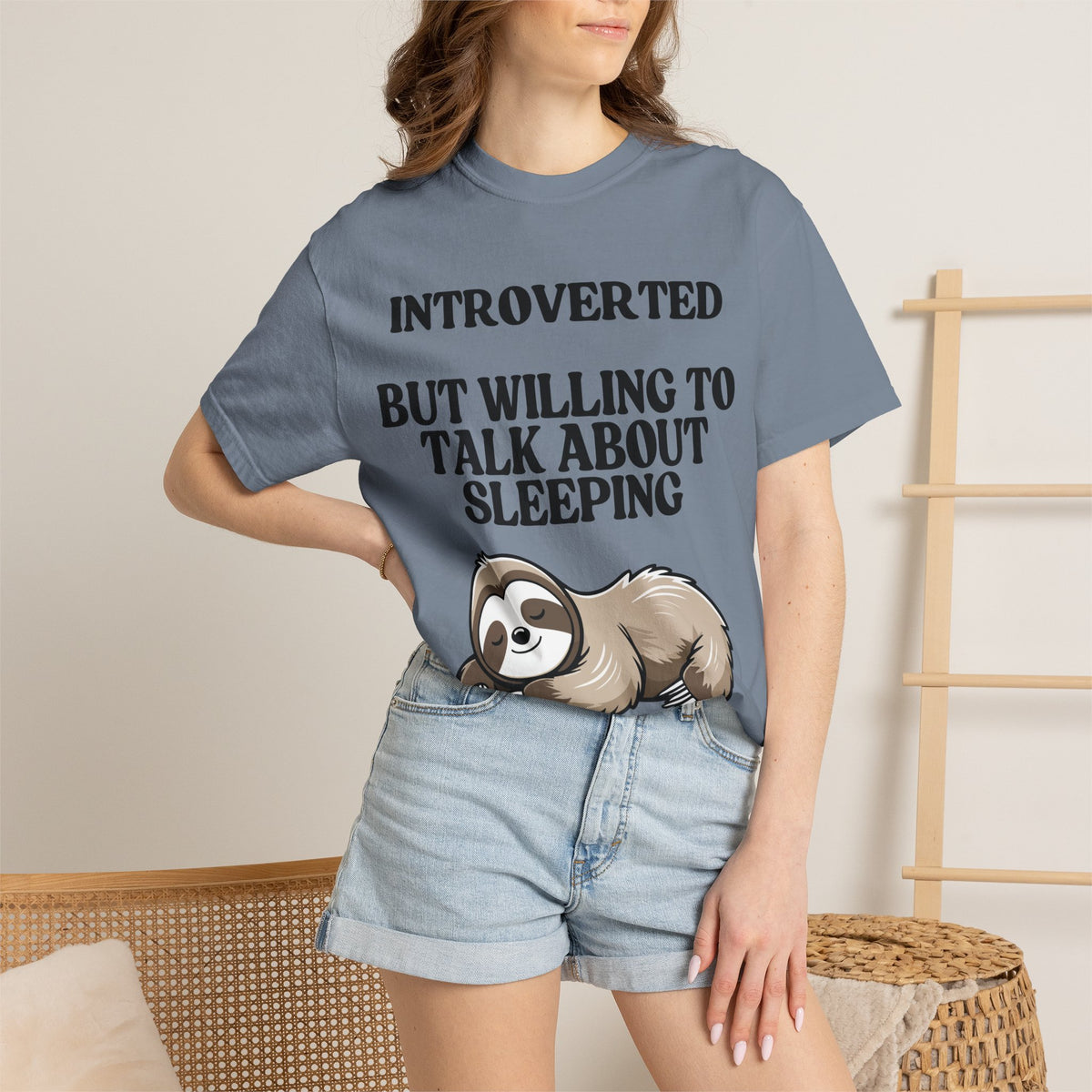 Introverted But Willing to Talk About Sleeping T-Shirt | Funny Sloth Gift Tee for Introverts