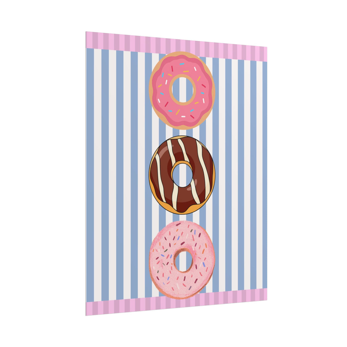 Donut Stack Poster | Pink Blue Striped Bakery Wall Art