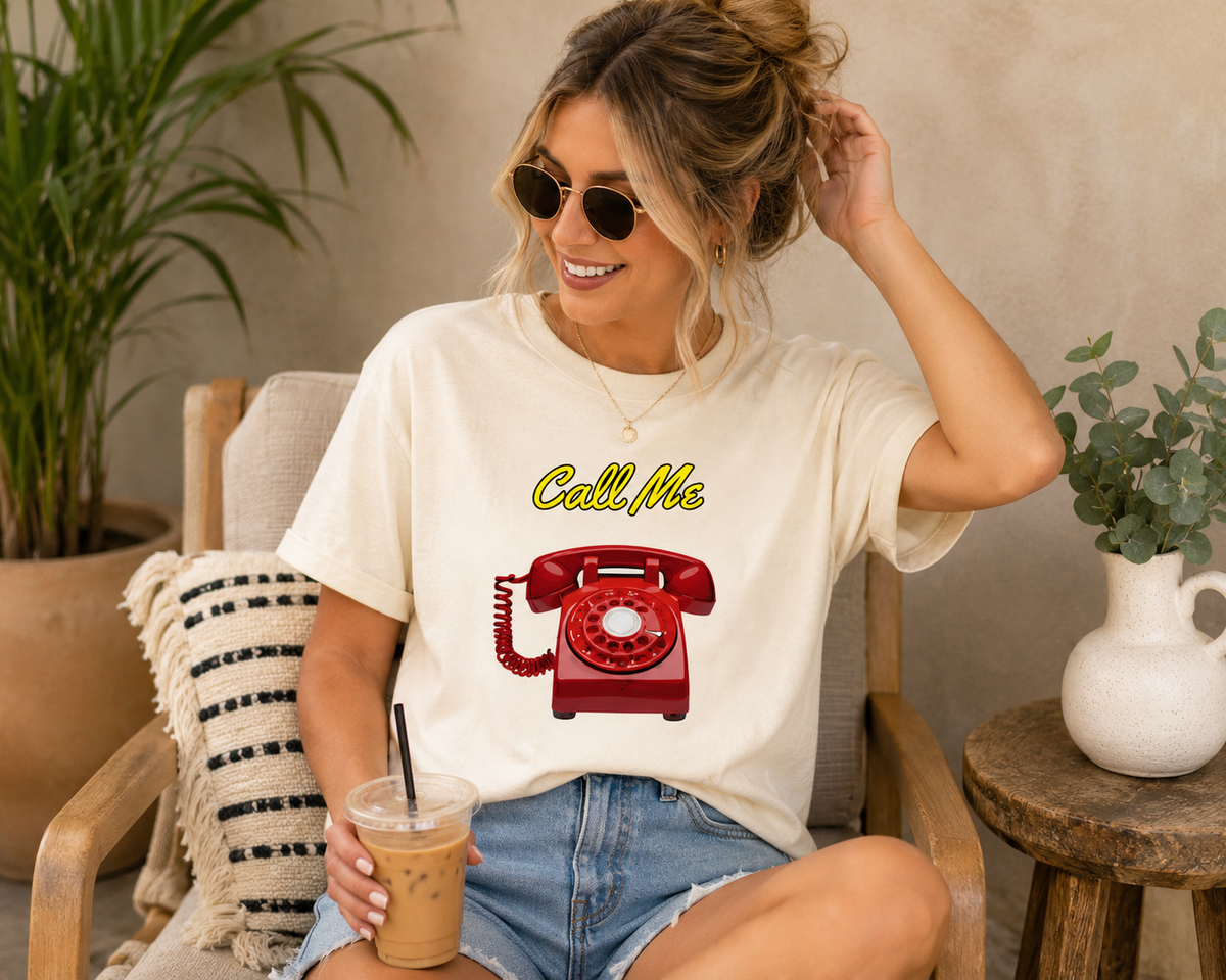 Call Me Red Rotary Phone T-shirt | Vintage Telephone Graphic | Retro