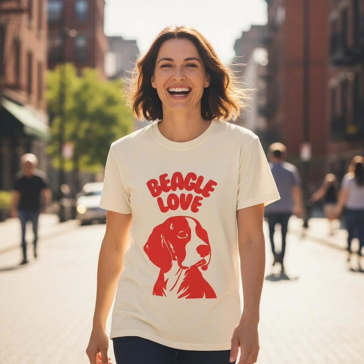 Beagle Love T-Shirt | Retro Dog Illustration, Red Silhouette