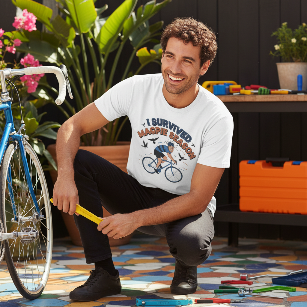 I Survived Magpie Season Cyclist Tee | Funny Aussie Bird Gift T-Shirt for Bike Riders