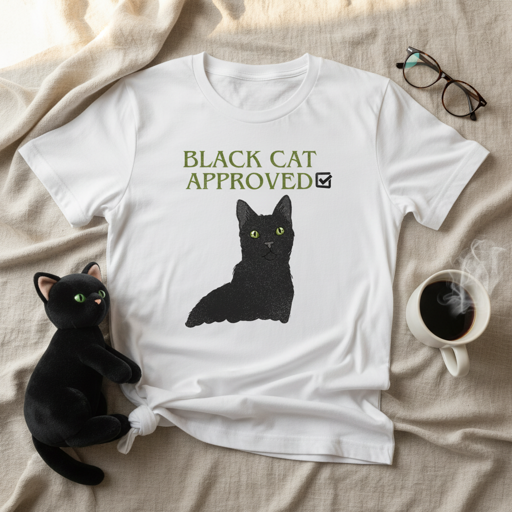 Black Cat Approved T-Shirt | Cute Black Cat Lover Gift Tee for Cat Fans