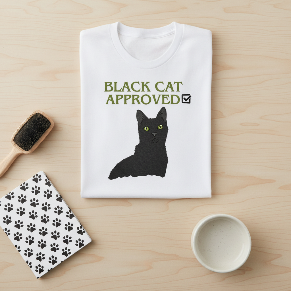 Black Cat Approved T-Shirt | Cute Black Cat Lover Gift Tee for Cat Fans