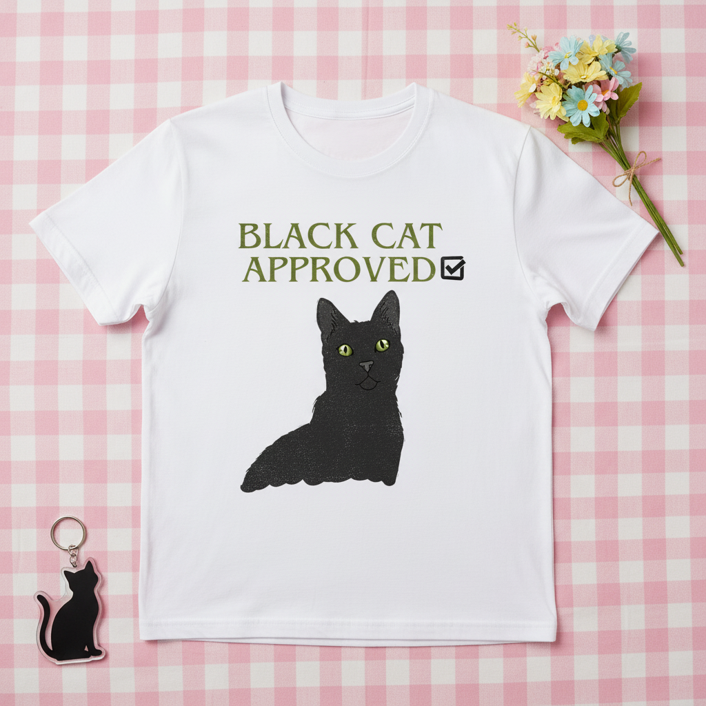 Black Cat Approved T-Shirt | Cute Black Cat Lover Gift Tee for Cat Fans