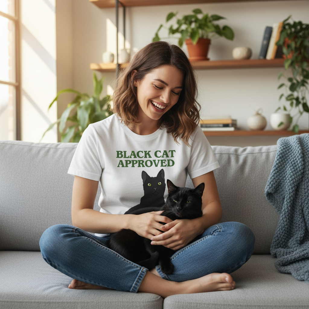 Black Cat Approved T-Shirt | Cute Black Cat Lover Gift Tee for Cat Fans