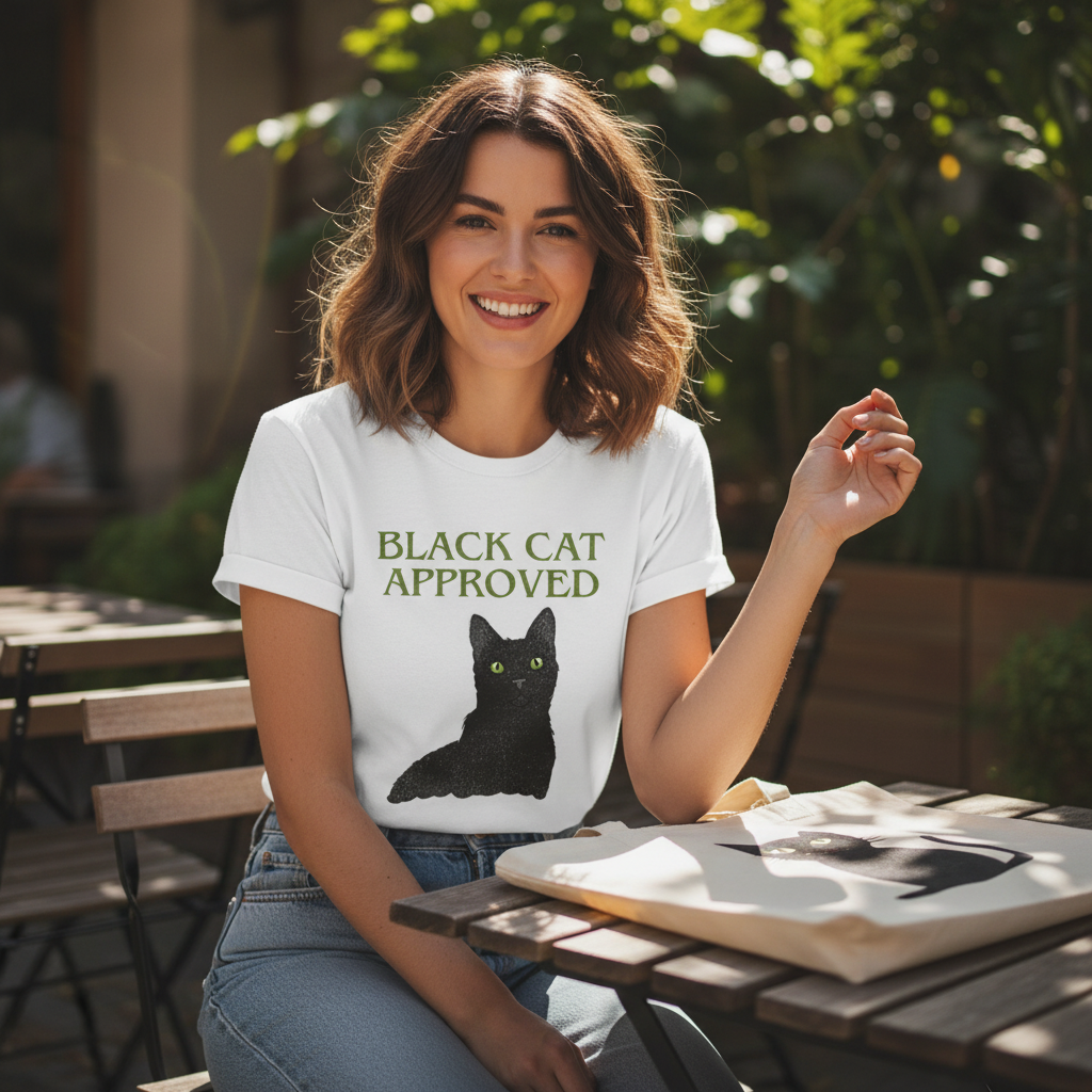 Black Cat Approved T-Shirt | Cute Black Cat Lover Gift Tee for Cat Fans