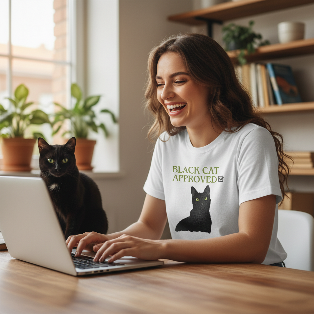 Black Cat Approved T-Shirt | Cute Black Cat Lover Gift Tee for Cat Fans