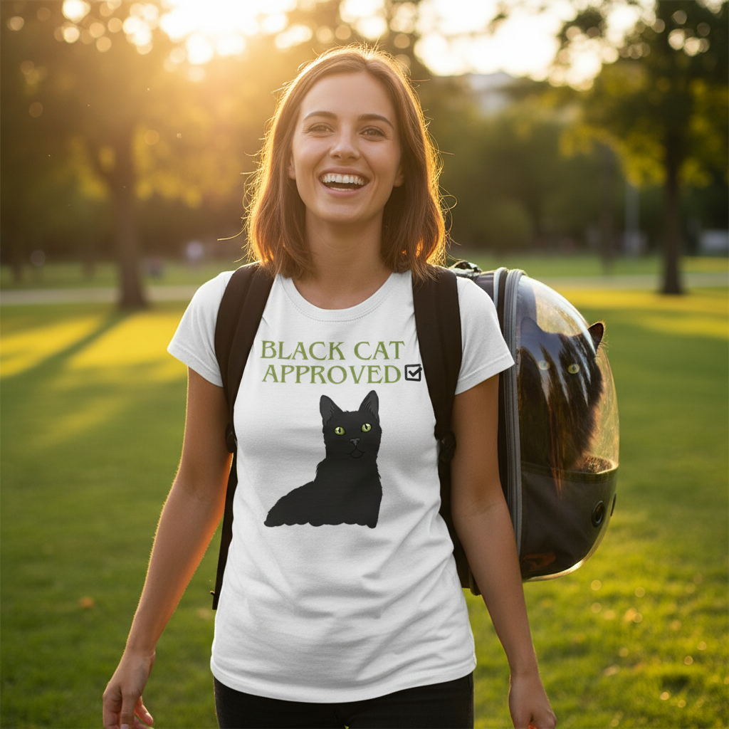 Black Cat Approved T-Shirt | Cute Black Cat Lover Gift Tee for Cat Fans