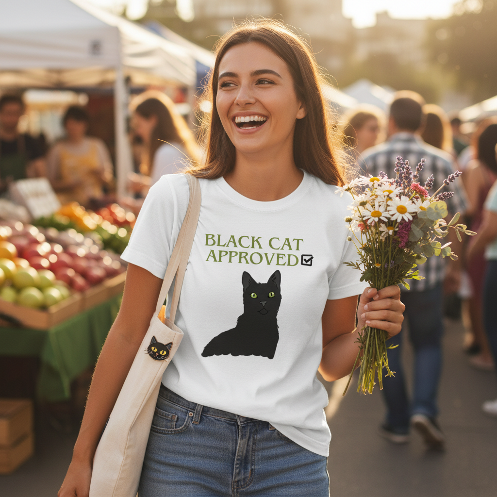 Black Cat Approved T-Shirt | Cute Black Cat Lover Gift Tee for Cat Fans
