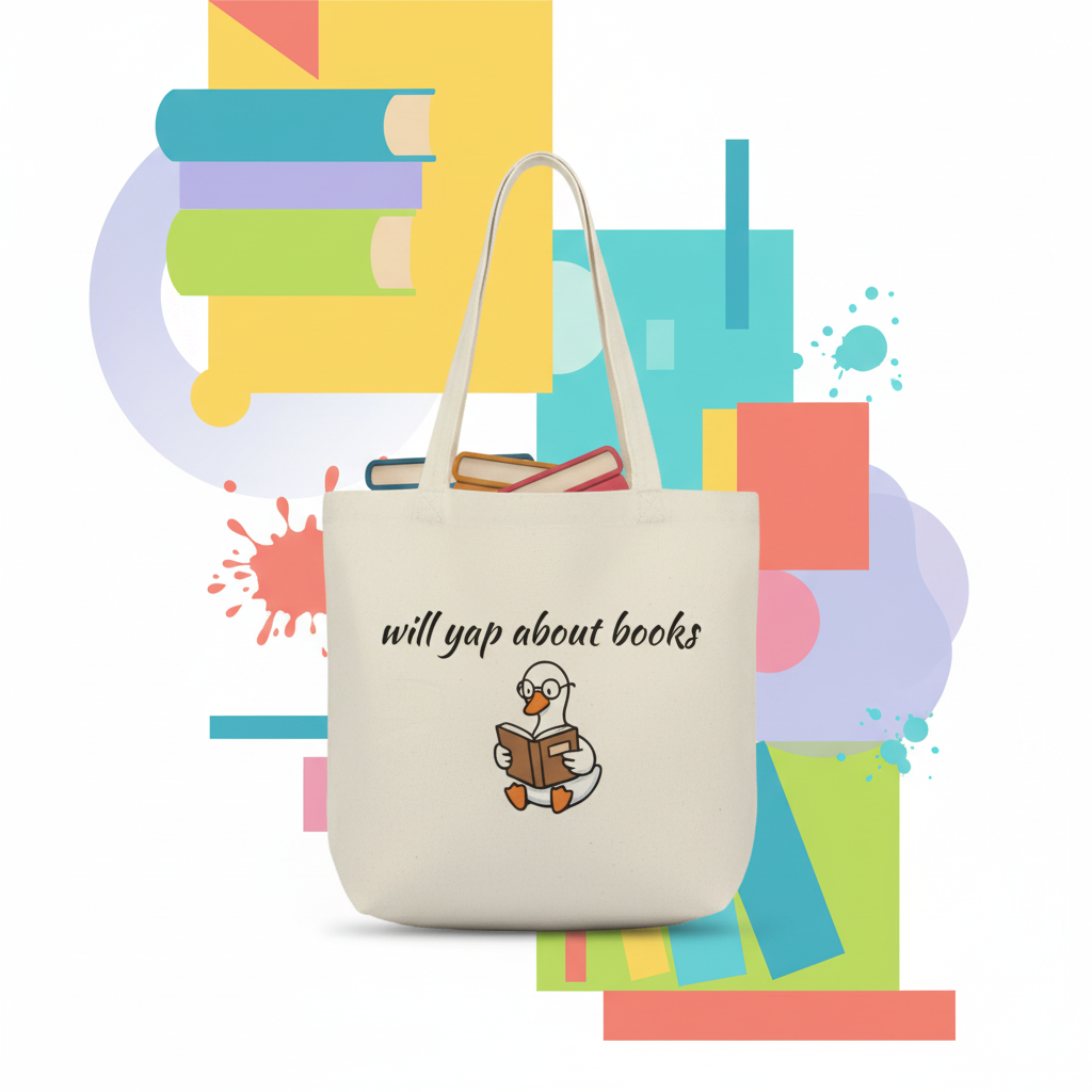 Will Yap About Books Duck Canvas Tote Bag | Cute Book Lover Gift Bag for Readers