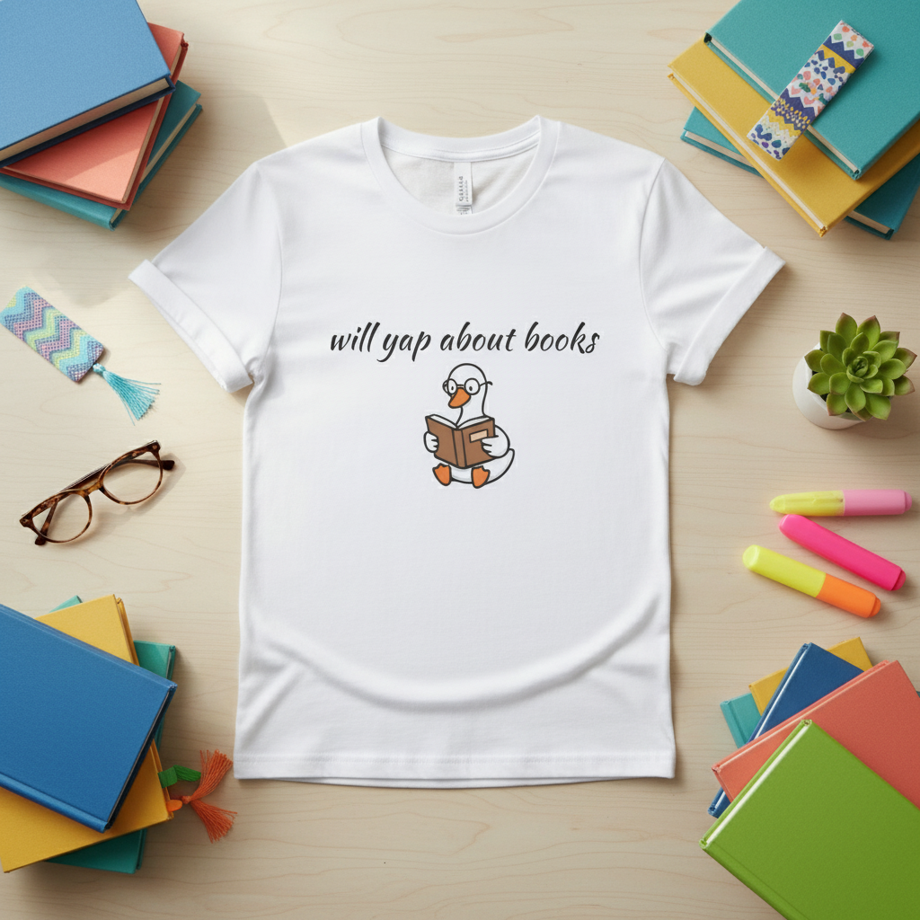 Will Yap About Books Duck Reading Tee | Funny Book Lover Gift T-Shirt for Readers & Book Club