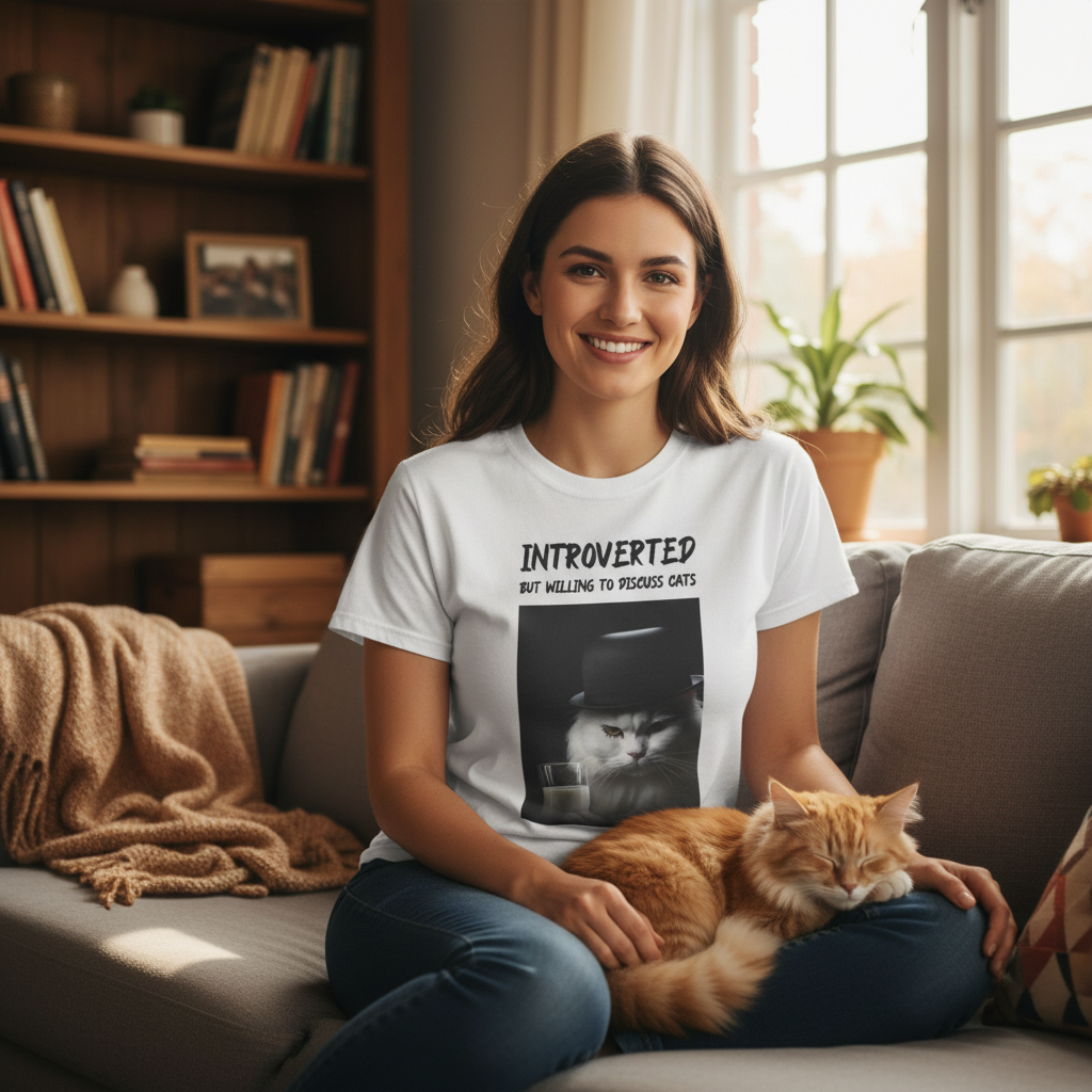 Introverted Cat Lover T-Shirt | Funny Cat Gift Tee for Cat Mums, Dads & Introverts