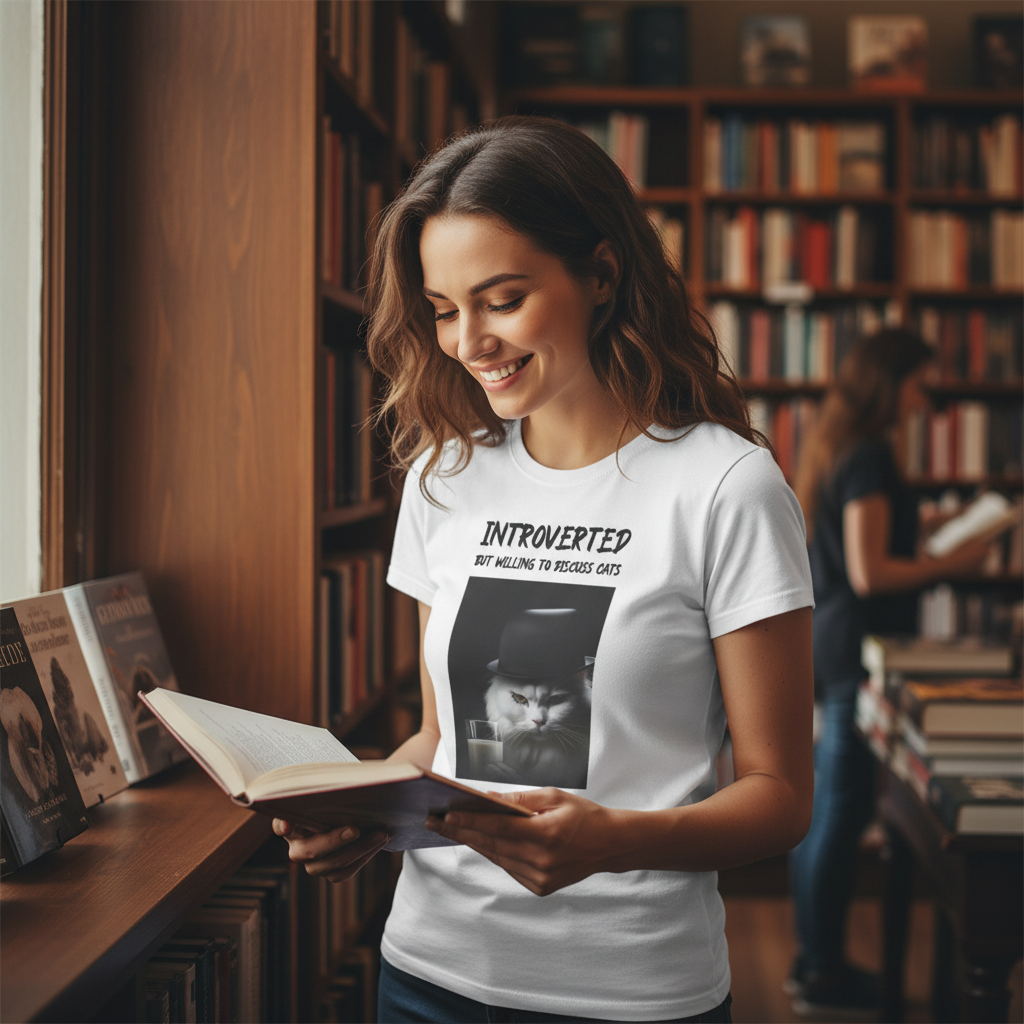Introverted Cat Lover T-Shirt | Funny Cat Gift Tee for Cat Mums, Dads & Introverts