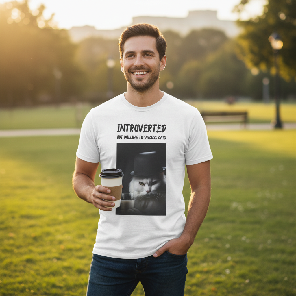 Introverted Cat Lover T-Shirt | Funny Cat Gift Tee for Cat Mums, Dads & Introverts