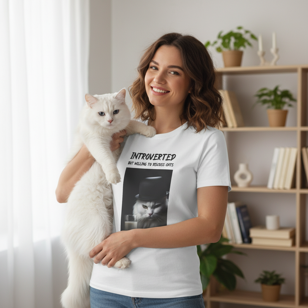 Introverted Cat Lover T-Shirt | Funny Cat Gift Tee for Cat Mums, Dads & Introverts