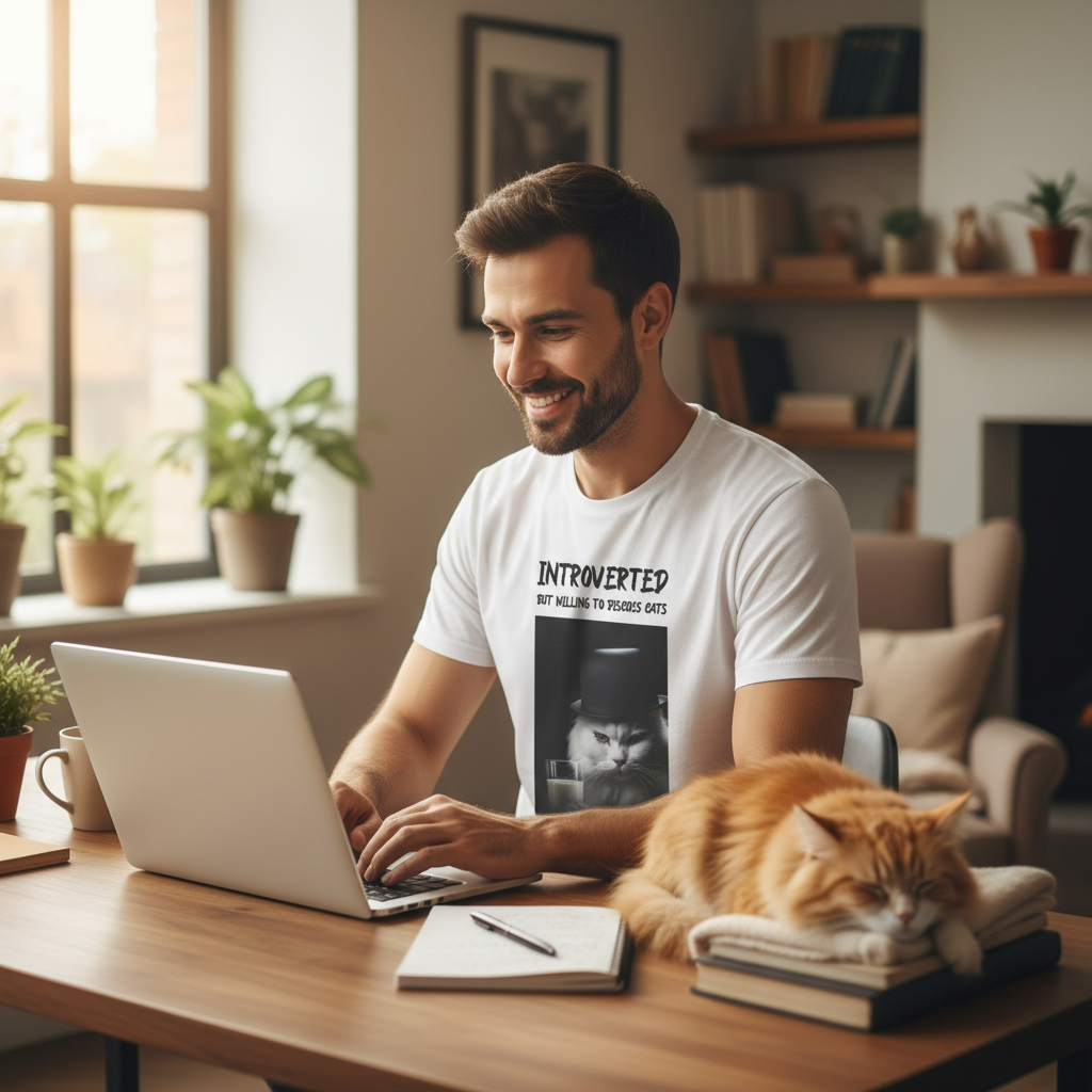 Introverted Cat Lover T-Shirt | Funny Cat Gift Tee for Cat Mums, Dads & Introverts