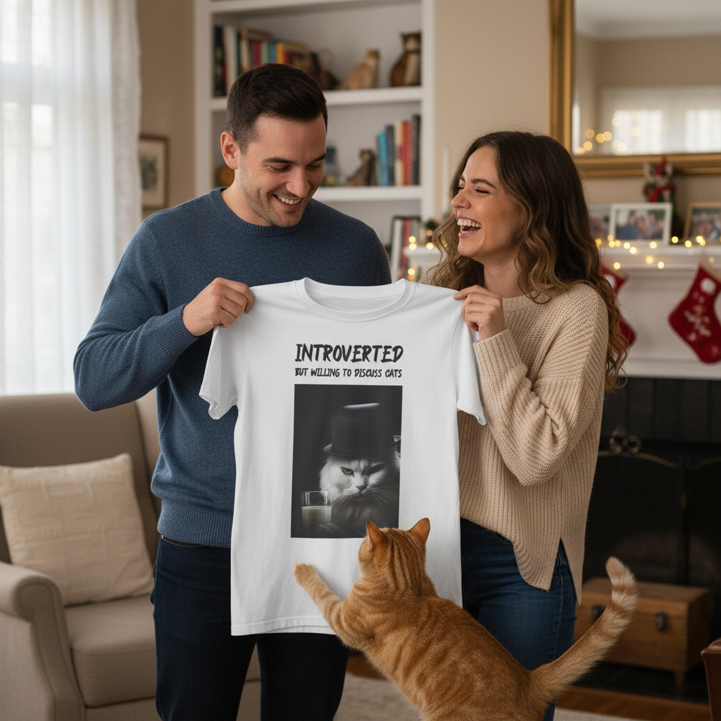 Introverted Cat Lover T-Shirt | Funny Cat Gift Tee for Cat Mums, Dads & Introverts