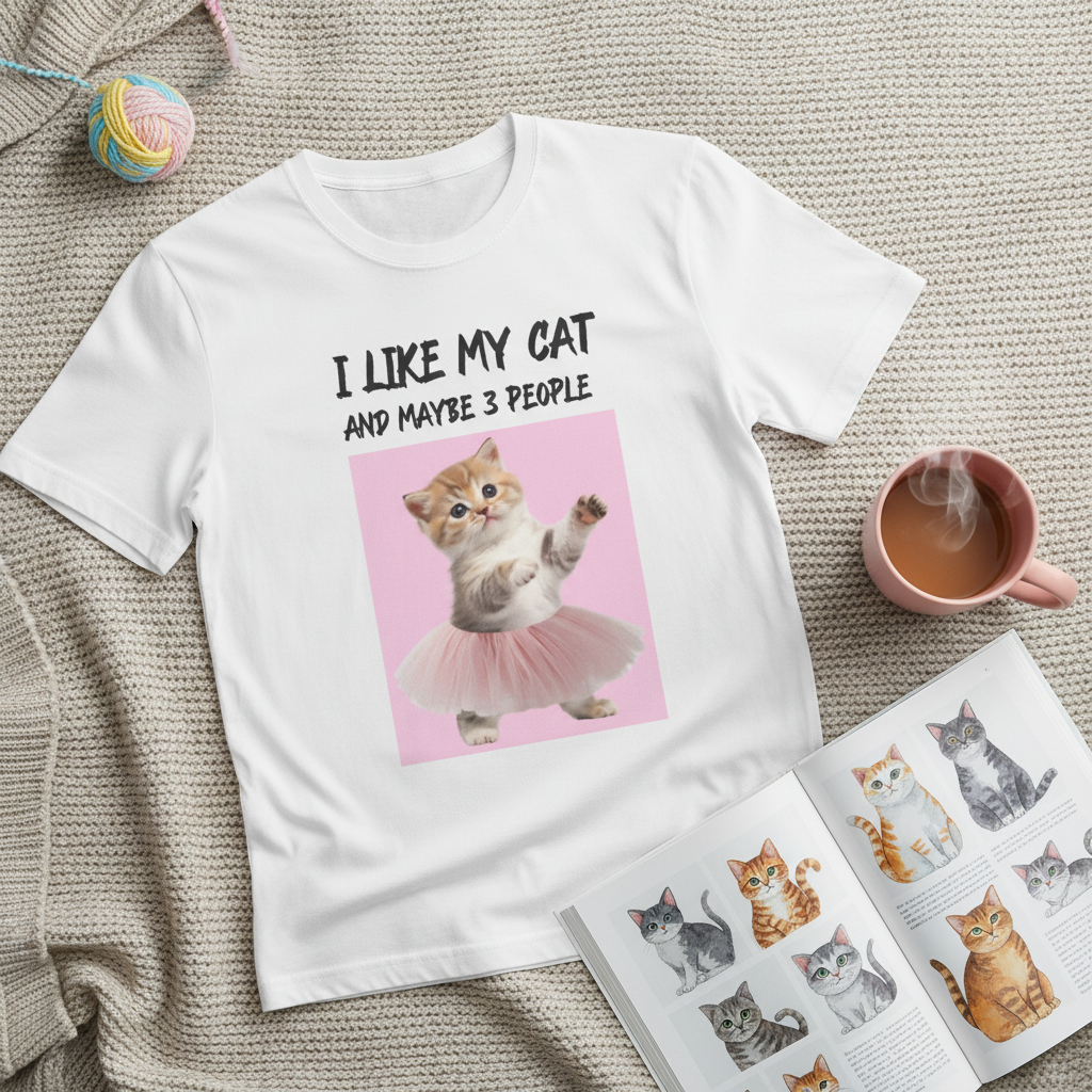 I Like My Cat and Maybe 3 People T-Shirt | Funny Introvert Cat Lover Gift Tee