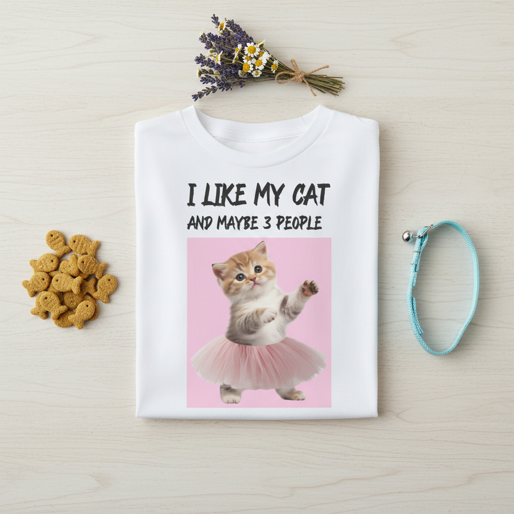 I Like My Cat and Maybe 3 People T-Shirt | Funny Introvert Cat Lover Gift Tee