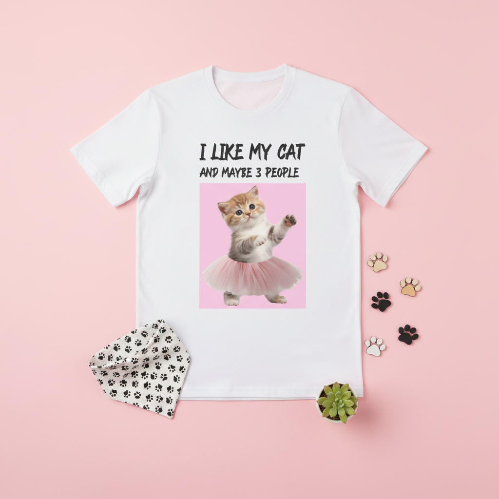 I Like My Cat and Maybe 3 People T-Shirt | Funny Introvert Cat Lover Gift Tee