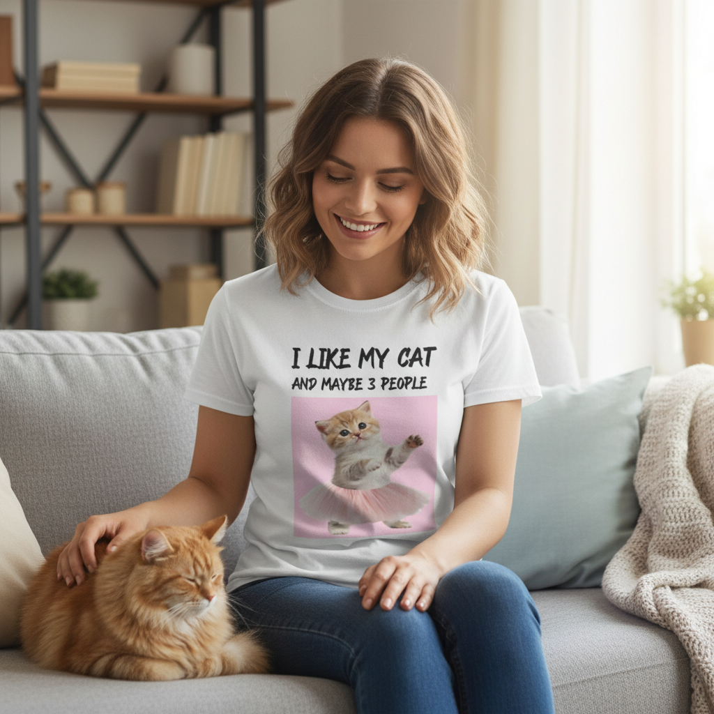 I Like My Cat and Maybe 3 People T-Shirt | Funny Introvert Cat Lover Gift Tee