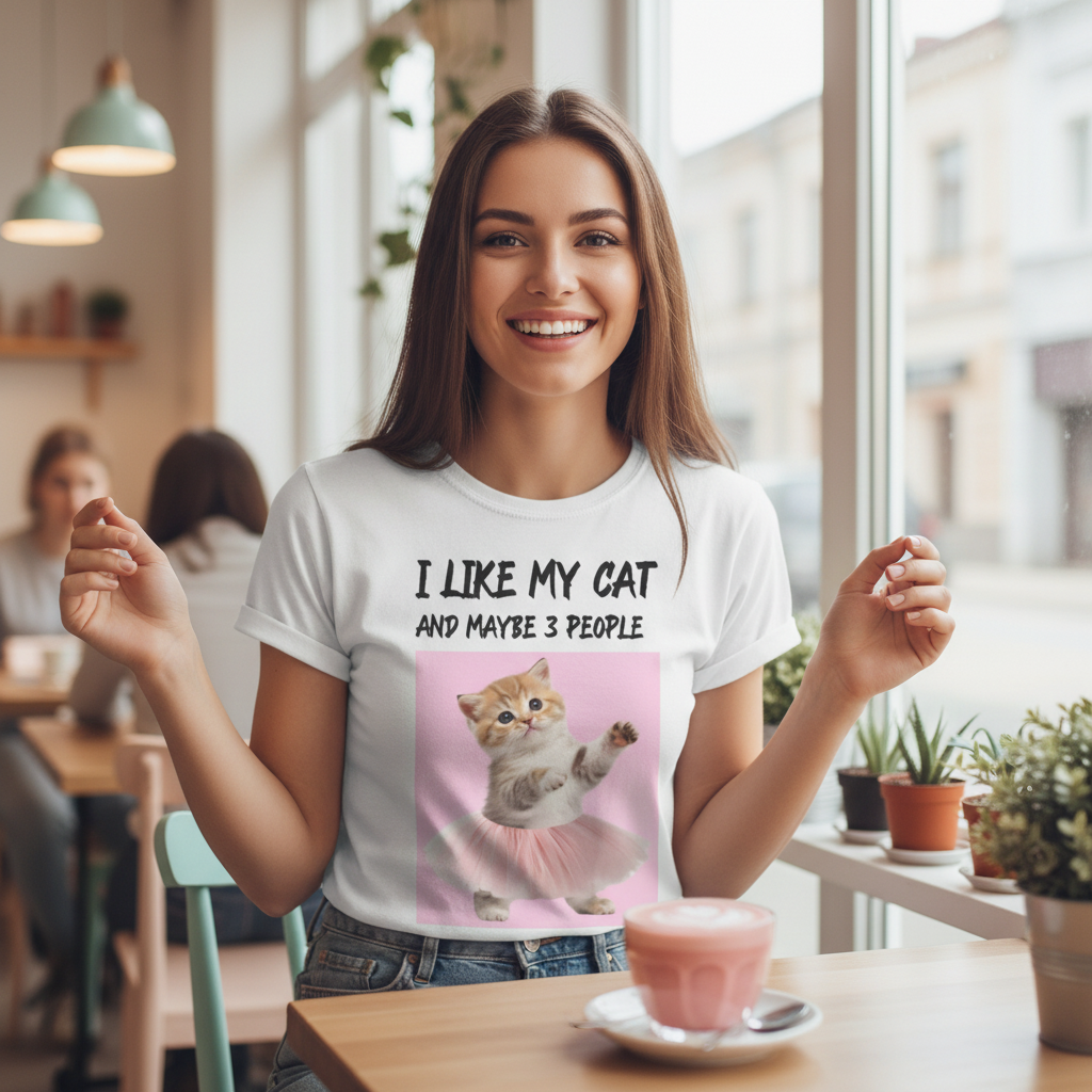 I Like My Cat and Maybe 3 People T-Shirt | Funny Introvert Cat Lover Gift Tee