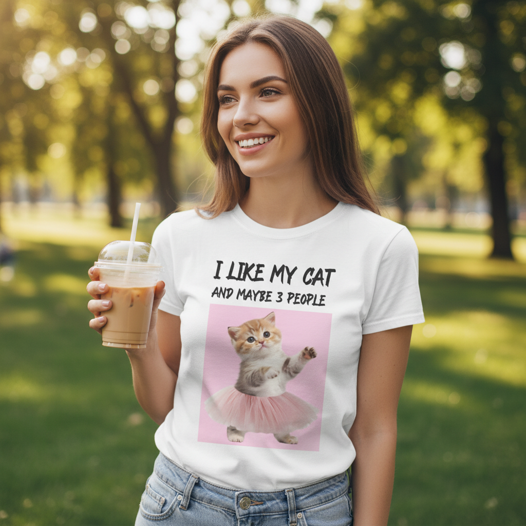 I Like My Cat and Maybe 3 People T-Shirt | Funny Introvert Cat Lover Gift Tee