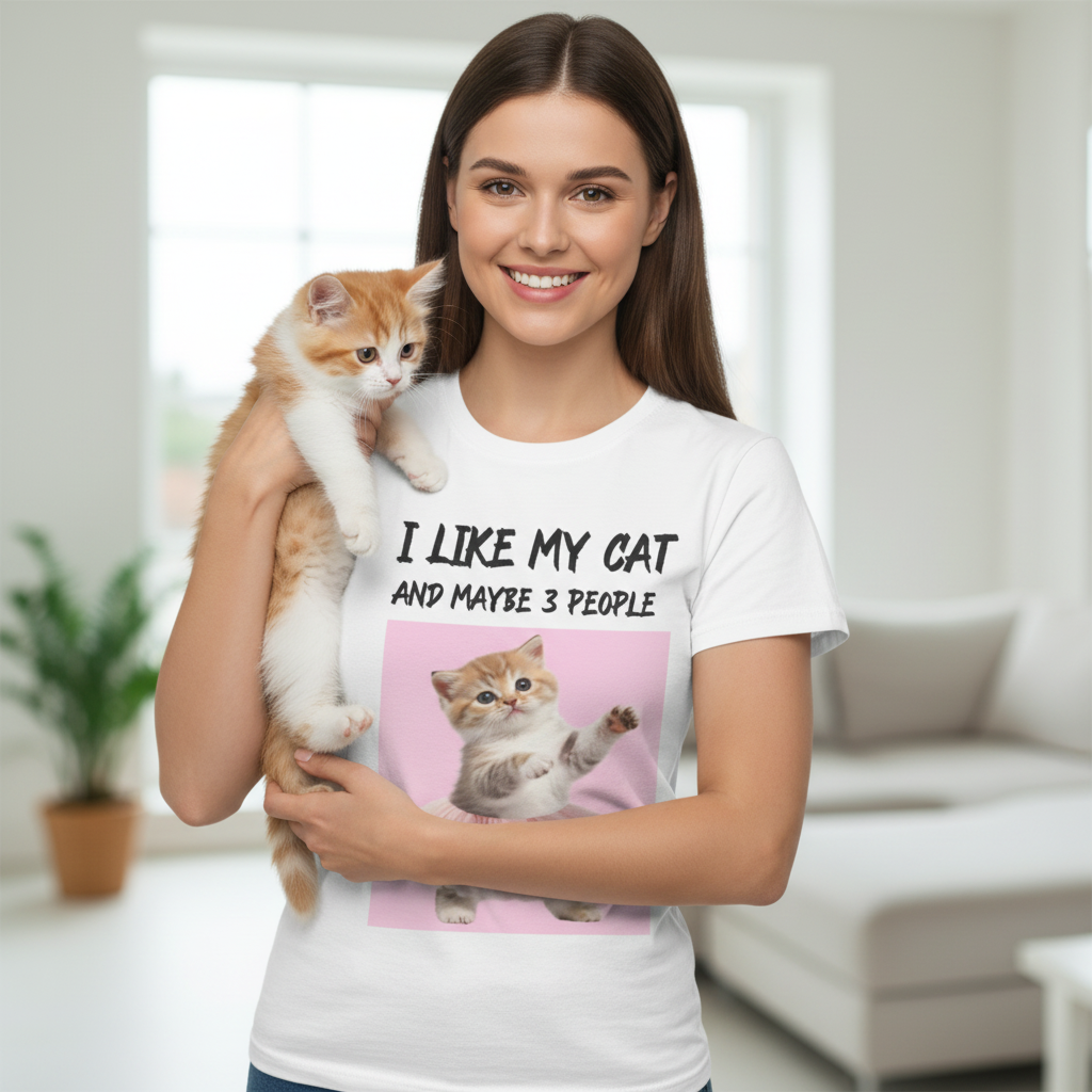 I Like My Cat and Maybe 3 People T-Shirt | Funny Introvert Cat Lover Gift Tee