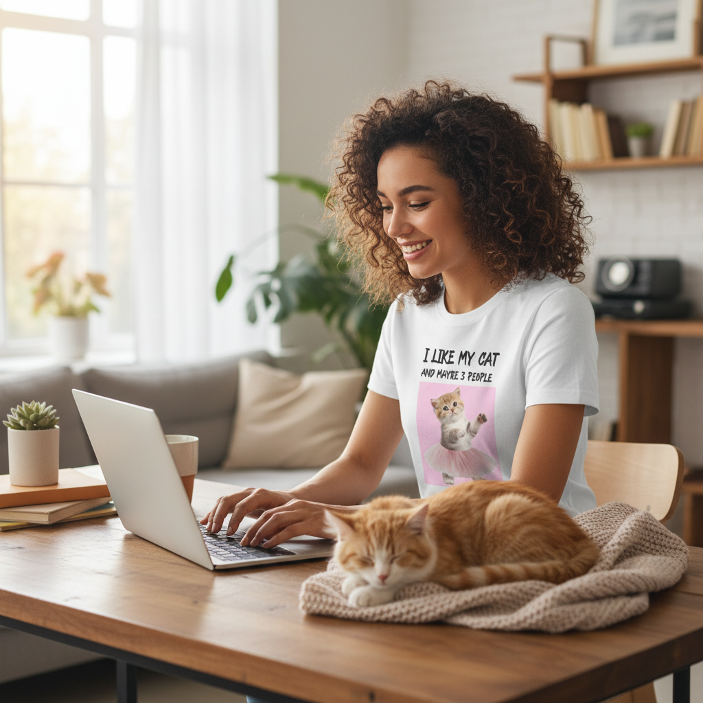 I Like My Cat and Maybe 3 People T-Shirt | Funny Introvert Cat Lover Gift Tee