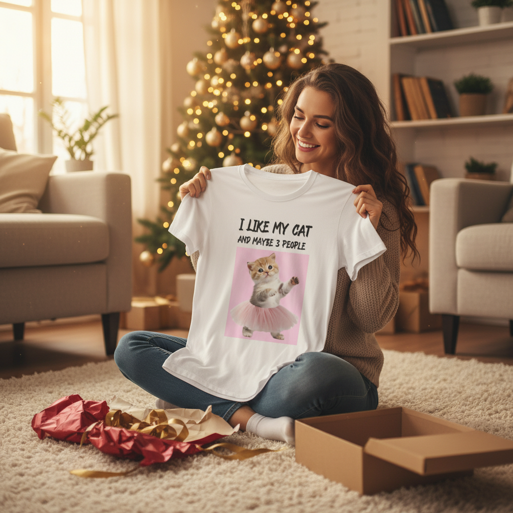 I Like My Cat and Maybe 3 People T-Shirt | Funny Introvert Cat Lover Gift Tee