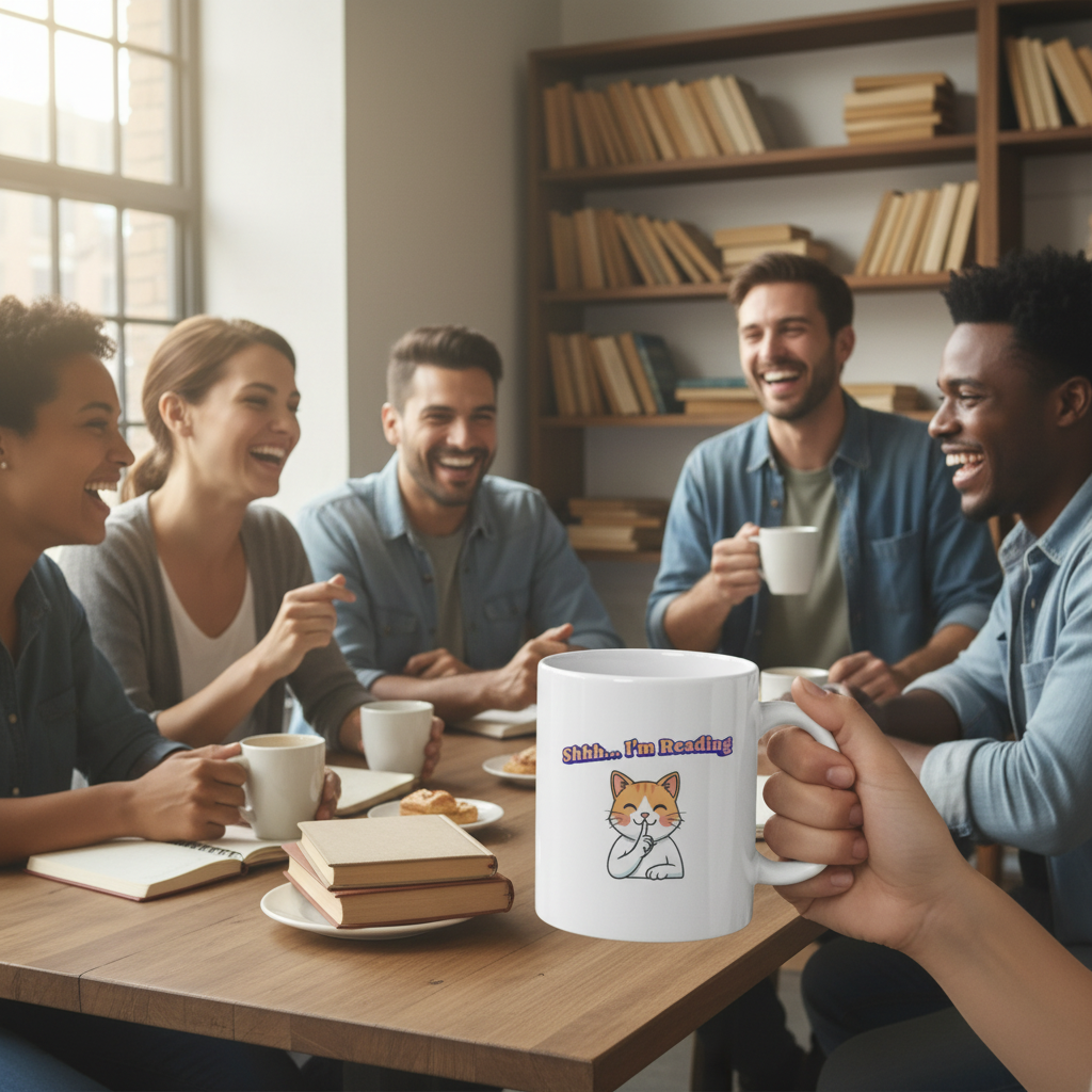 Shhh I'm Reading Cat Mug | Ceramic Coffee Cup 11oz