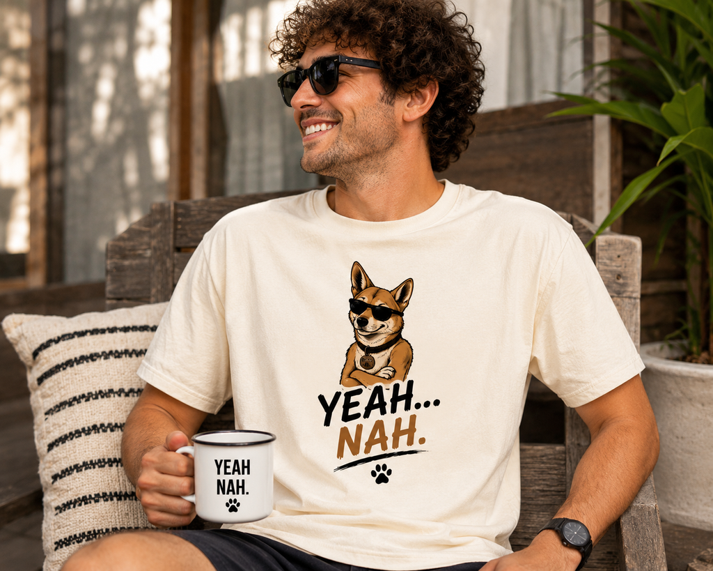 Cool Sunglasses Dog Yeah Nah T-shirt | Funny Dingo Paw Graphic Tee