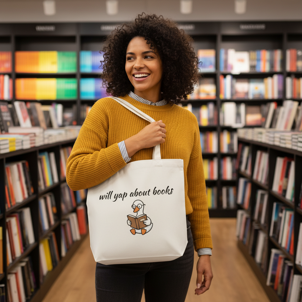 Will Yap About Books Duck Canvas Tote Bag | Cute Book Lover Gift Bag for Readers